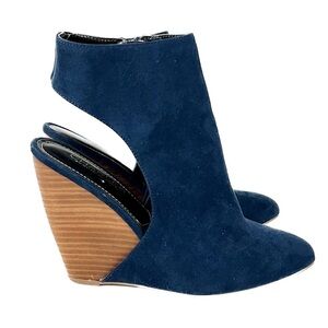 Charles David Blue Suede Open-Back Wedge India Booties - Size 6.5